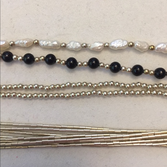 VNTG Native 925 liquid sterling silver, pearl, onyx necklace! - Picture 6 of 6